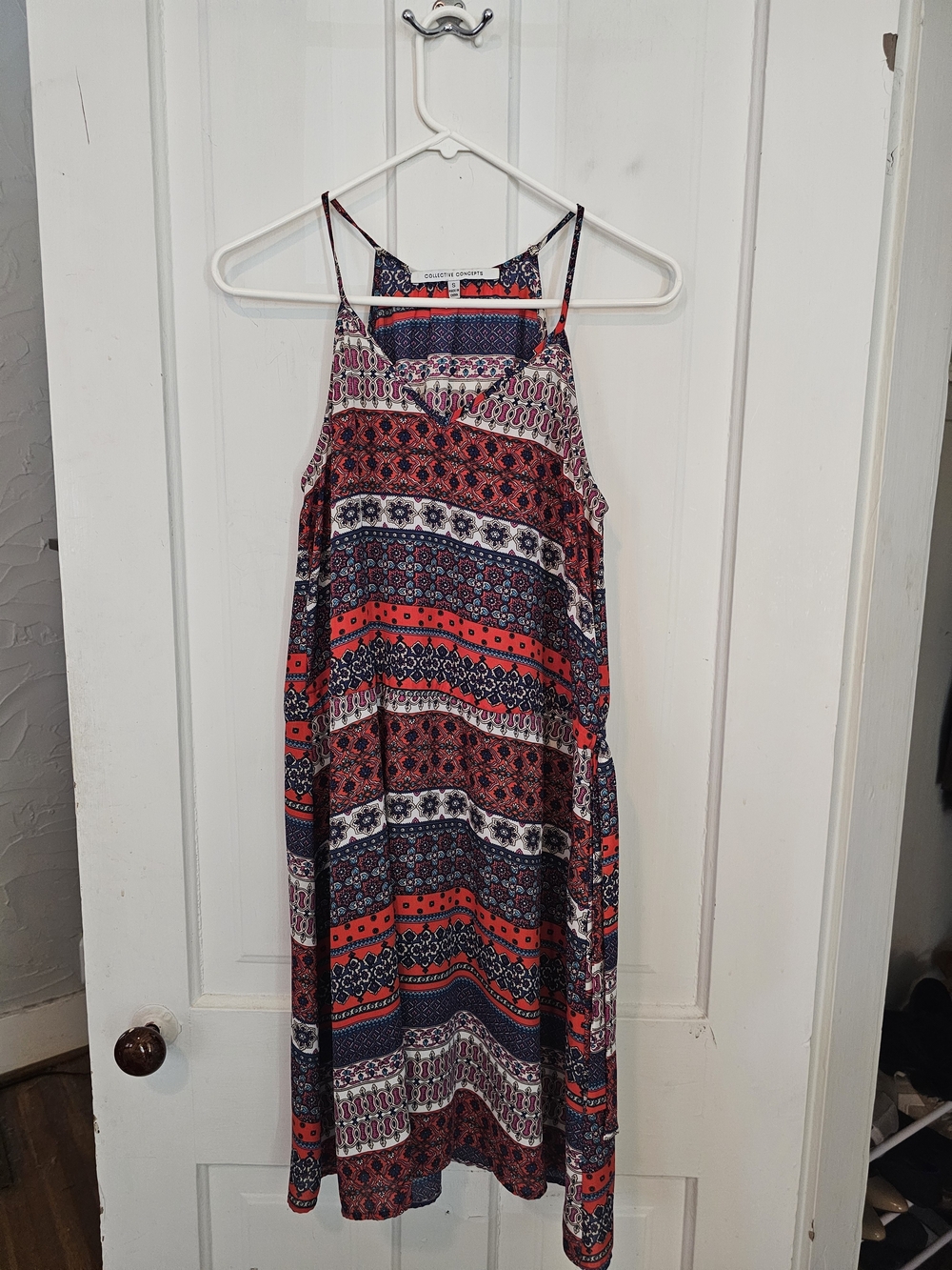Collective Concepts Red and Navy Patterned Mini Dress